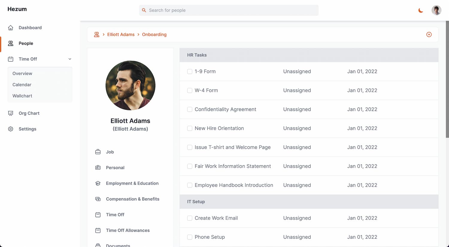 Hezum Workforce Profile Onboarding Screenshot