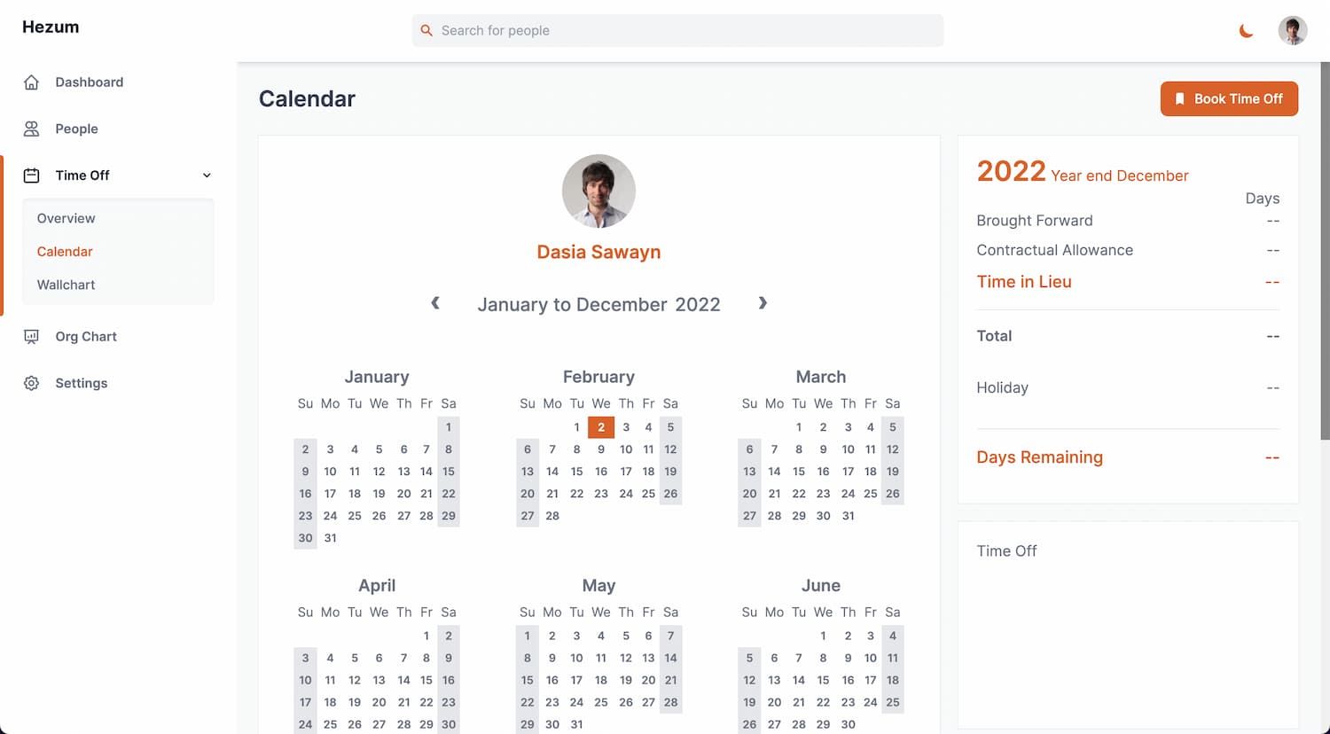 Hezum HR Time Off Calendar